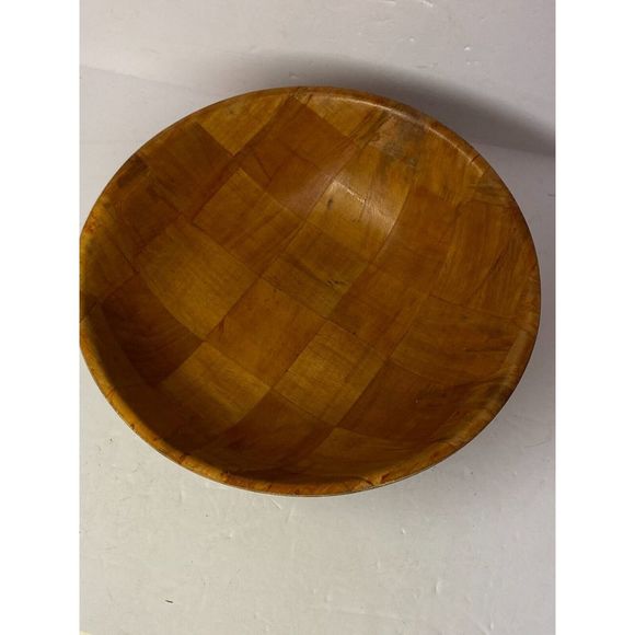 Vintage MCM Sliced Bamboo Serving Bowl Salad 10” - Picture 1 of 8